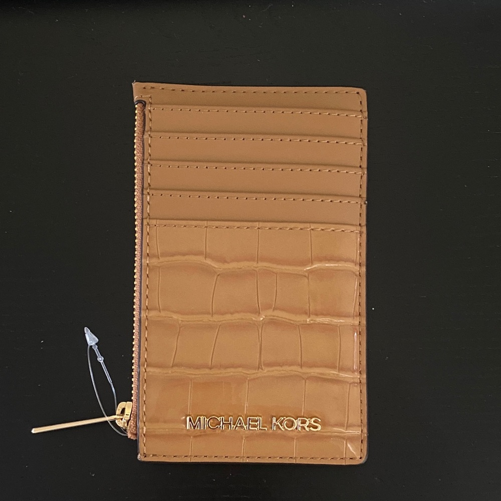 Michael Kors Brown Croc-Embossed Card Holder